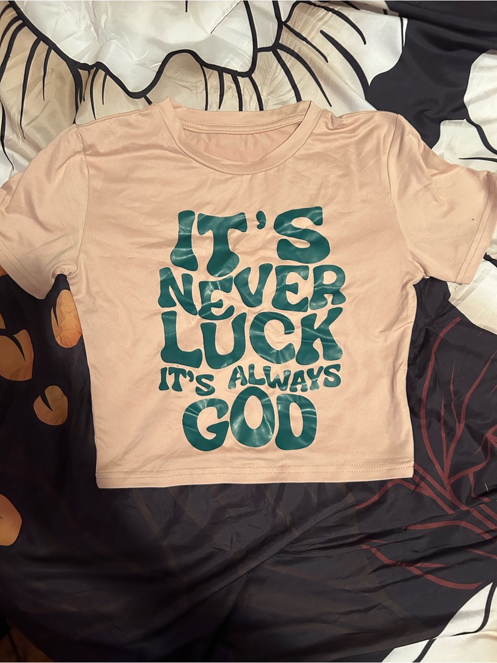 SHEIN Pink Crop Tee with Teal Faith Graphic